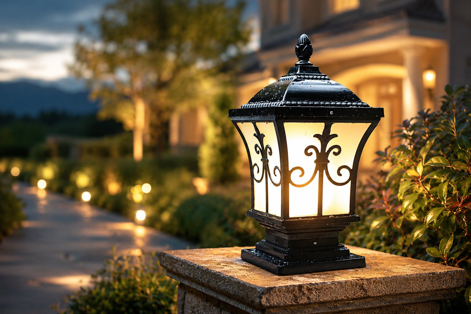 Classic Padma fleur-de-lis lantern after the rain